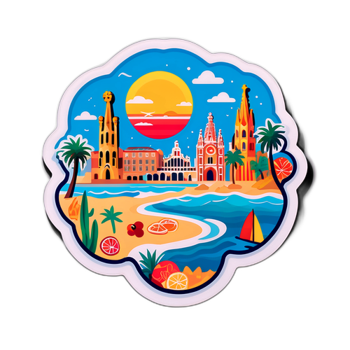 Fargerik reise-inspirert klistremerke fra Barcelona