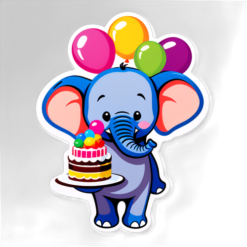 Feierlicher Elefant mit Torte und Ballons