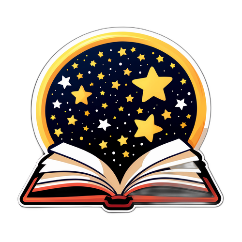 Un autocollant représentant un livre ouvert avec des étoiles