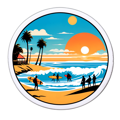 Kunstnerisk klistremerke med en naturskjønn utsikt over Huntington Beach