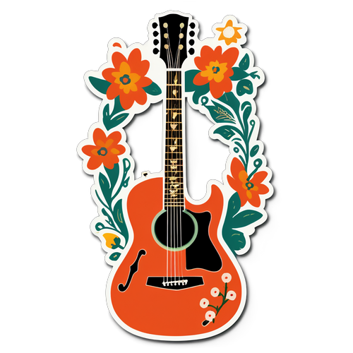 Floral Guitar with Music Notes