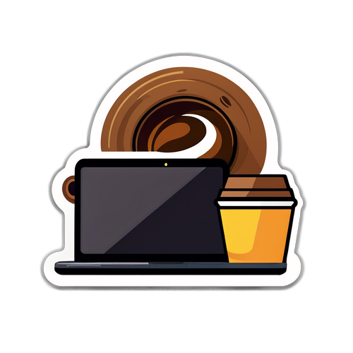 Sticker cu cafea și laptop
