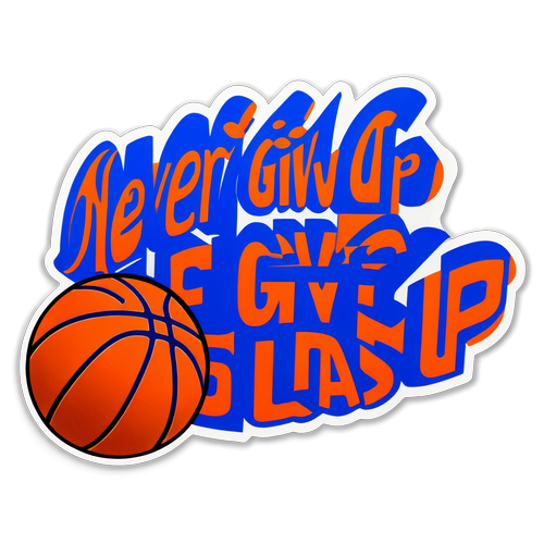 Motibasyonal na Sticker: 'Never Give Up' sa Tema ng Basketball