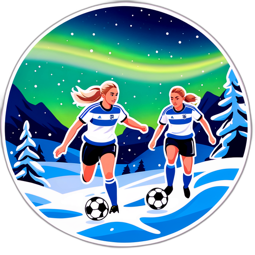 Suomalaiset naisfootballarit lumisessa maisemassa