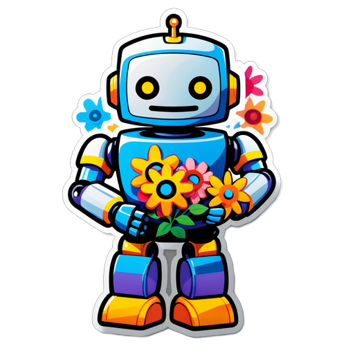 Ang Masayang Robot na Higing Paborito! Bakit Itong Sticker na May Bulaklak ay Makakaapekto sa Iyong Mood!