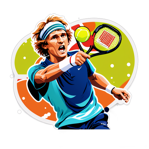Sportlicher Aufkleber mit Alexander Zverev beim Tennisschlag
