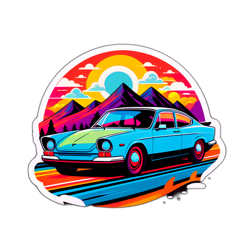 A Retro Tesla on a Vibrant Road Trip