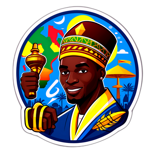 Ilustrasi Kartunis Assan Ouédraogo dengan Simbol Budaya Afrika