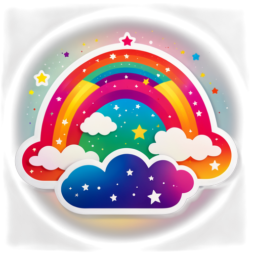Rainbow Gradient with Stars and Clouds Sticker
