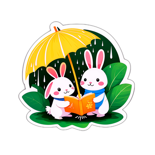 Stiker Kelinci Menikmati Hujan