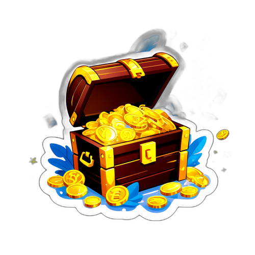 Speelse sticker met een schatkast vol euro's