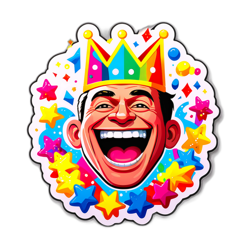 En sticker af Marty Supreme med et stort smil