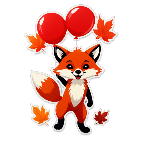 可愛的狐狸與紅色氣球