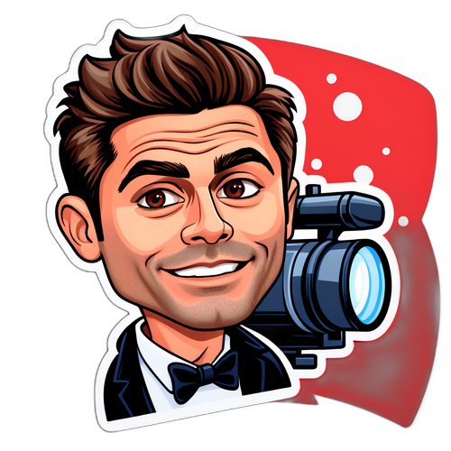 Morsom klistremerke av Zac Efron karikatur