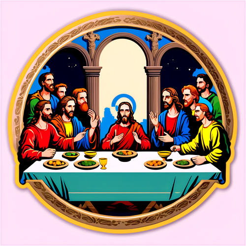 Revolutionary Vintage Sticker: The Last Supper Meets Olympic Glory in Stunning Art!