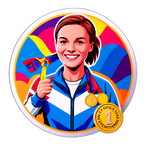 Een sticker van Annelies Schetters die haar sportieve prestaties viert