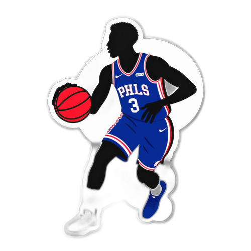 ネット対シクサーズのバスケットボールゲームをテーマにした選手シルエットとチームロゴのステッカー