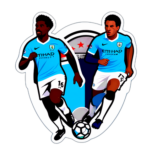 Aufregendes Sticker-Design für das Spiel Fulham gegen Man City mit Spieler-Silhouetten