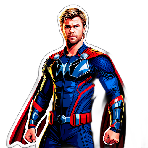 Suuri ja yksityiskohtainen piirros Chris Hemsworthista supersankariasussa