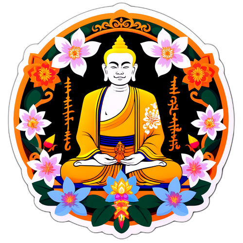 สติ๊กเกอร์หลวงพ่อโตประดับด้วยดอกไม้ไทย