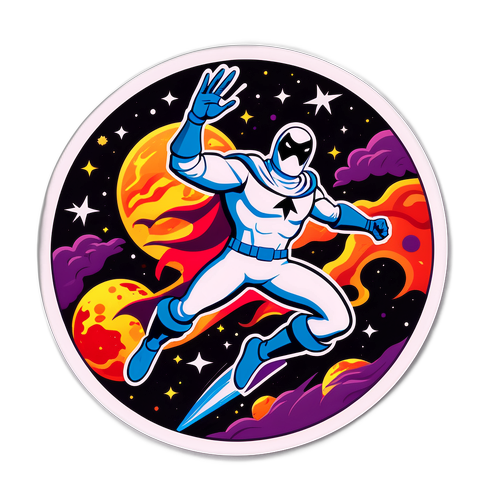 Стикер с Забавным Символом "Дух Героя" на Космическом Фоне