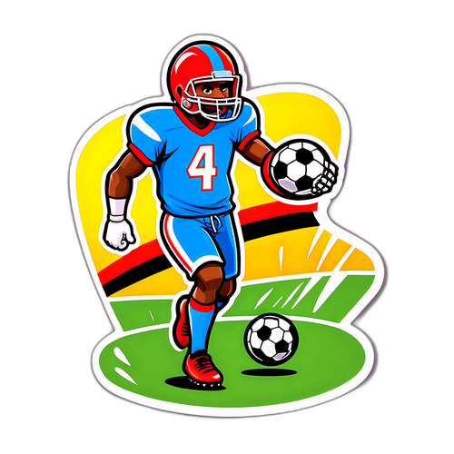 สติกเกอร์นักฟุตบอลการ์ตูนในการแข่งขันที่ตื่นเต้น