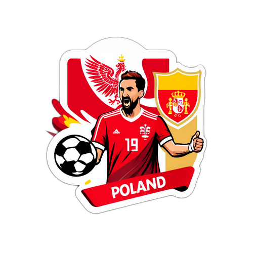Vzrušující design samolepky pro oslavu zápasu mezi Polskem a Španělskem