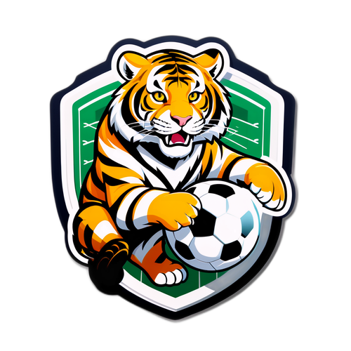 Tigre elegante en un fondo de fútbol