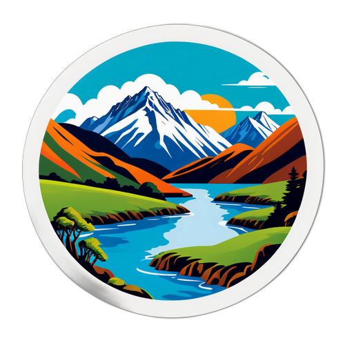 Sticker des paysages néo-zélandais avec montagnes et lacs