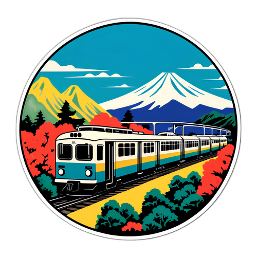 小田急線の風景を描いたレトロスタイルデザイン