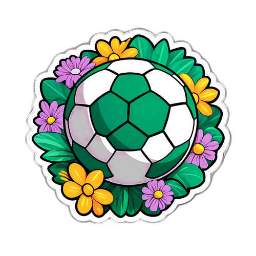Desenho de uma bola de futebol feminina com as cores do Palmeiras e flores ao redor