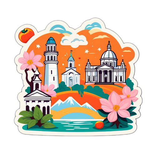 Livlig tegneserie av Georgia med landemerker