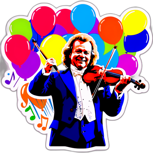 Farverig klistermærke af Andre Rieu med violin