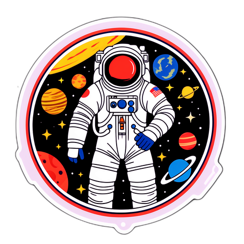 Sticker von Thomas Oberreiter mit Raumstation und umgebenden Sternen und Planeten