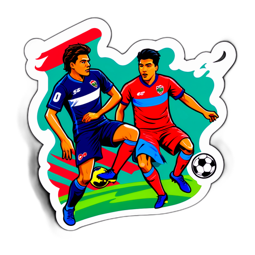 Sticker vibrante de un partido de fútbol entre Oriente Petrolero y Wilstermann