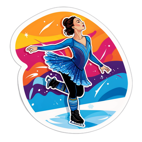 Стикер с Туктамышевой в момент выполнения сложного элемента на льду