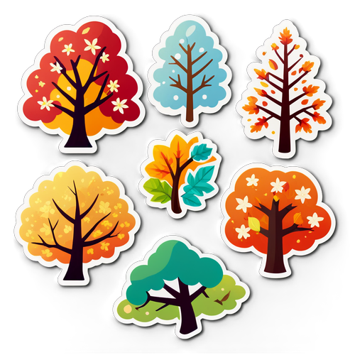 描绘四季之美的树木贴纸集