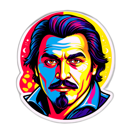 Иллюстрация лица Юры Борисова в ярких цветах