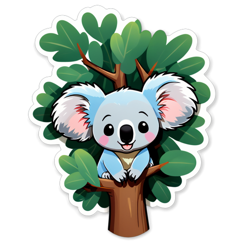 Adorable Koala Hanging from Eucalyptus Tree