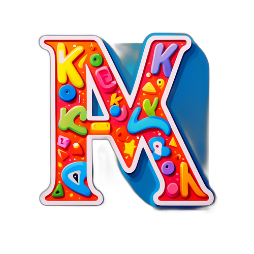 एक मजेदार स्टिकर - रंगीन कार्टून अक्षर 'K'