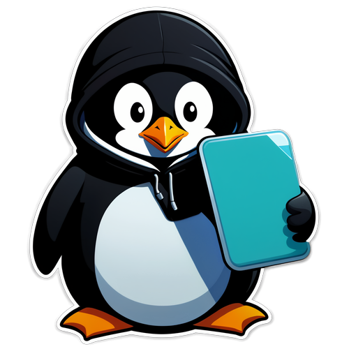 Penguin in Hacker Hoodie with Tablet