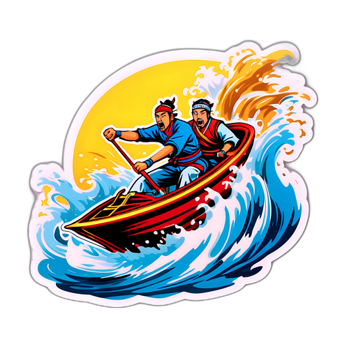 三国志のボートレースのスリルを描いたステッカー