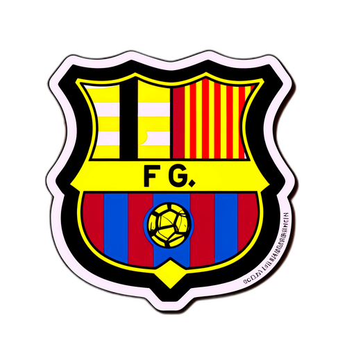 Emblemat Barcelony z piłkarskim tłem