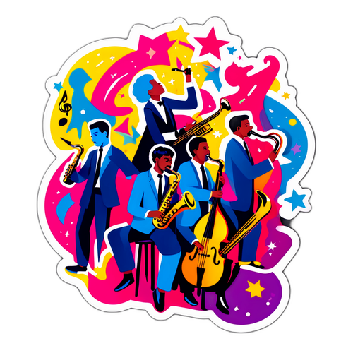 Trendy sticker met jazz band in Ghent