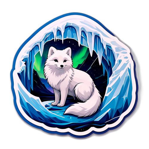 Stiker Icy dengan Rusa Kutub dan Aurora