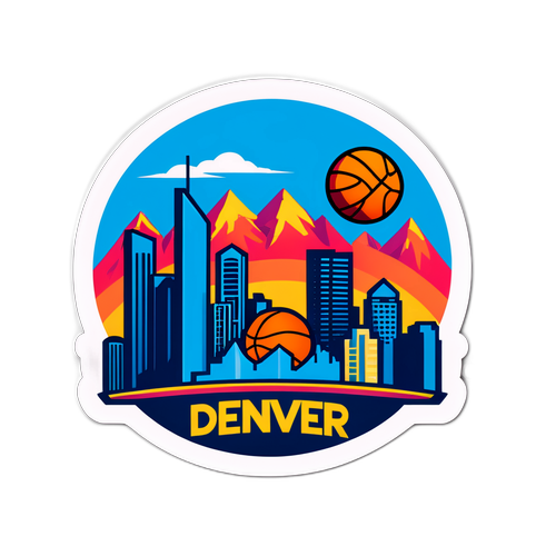Denver Skyline with Nuggets Logo Sticker
