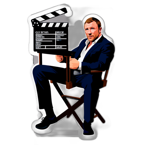 Aufkleber von Guy Ritchie mit Regiestuhl und Klappe