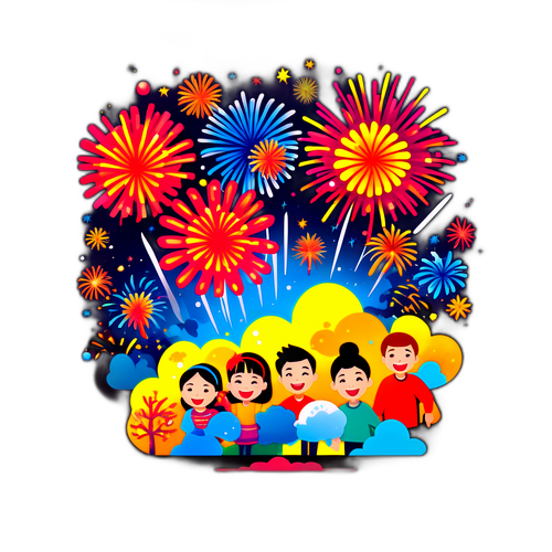 春节烟花家庭团聚