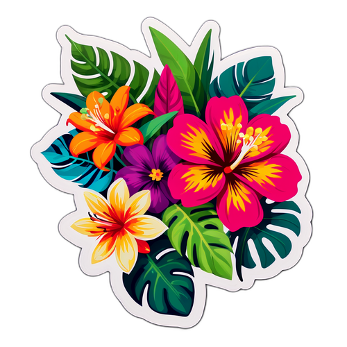 Pola Bunga Tropika yang Berwarna-warni