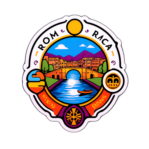 Сучасний логотип Роми з дизайнерським зображенням річки